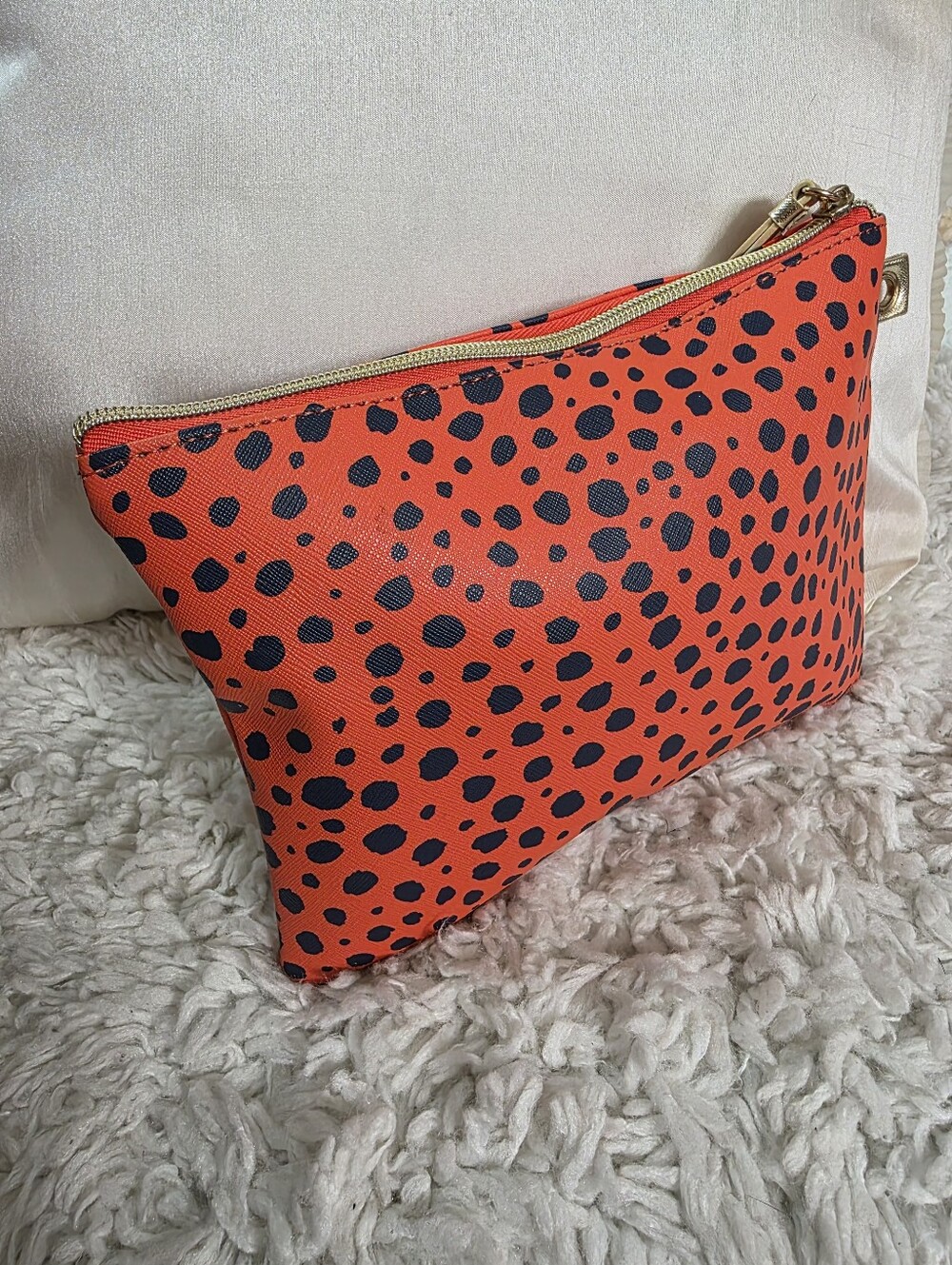 Dabney Lee Leopard-Print Zip Pouch with Gold Trim